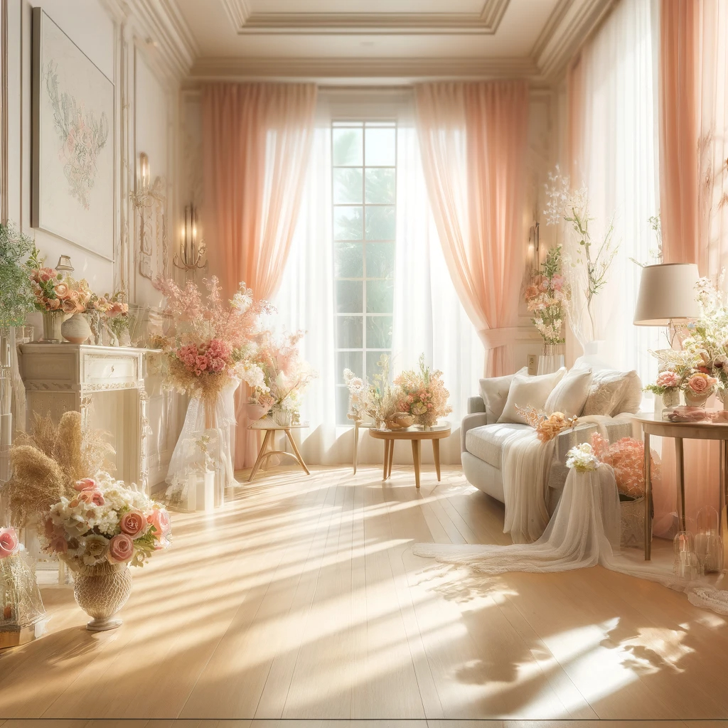 DALL·E 2024-06-10 22.14.00 - An image capturing the essence of femininity, set in a brightly lit space with abundant natural light. The scene includes soft, inviting colors and fe